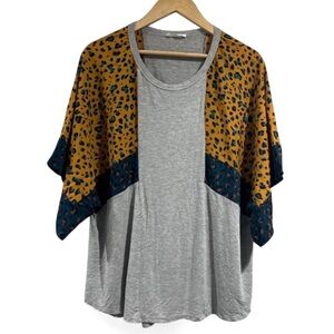 Plush Boutique blouse dolman sleeve handkerchief short sleeve leopard large soft